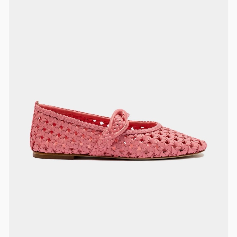 Larroude Verona Macrame Ballet Flat In Sorbet Pink Leather